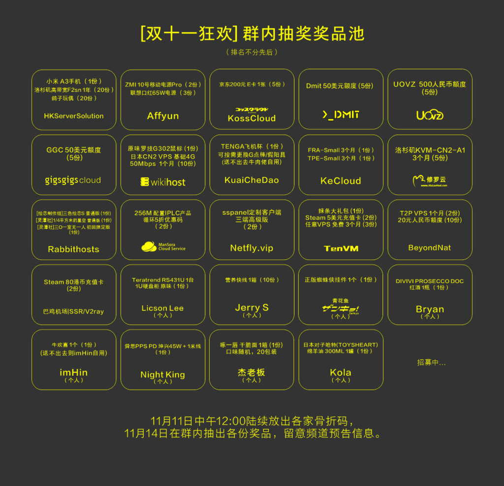 活动 第三届双11狂欢周 Tg群和频道双重活动 丰富礼品等着你还有骨折码 报名开始 Affyun